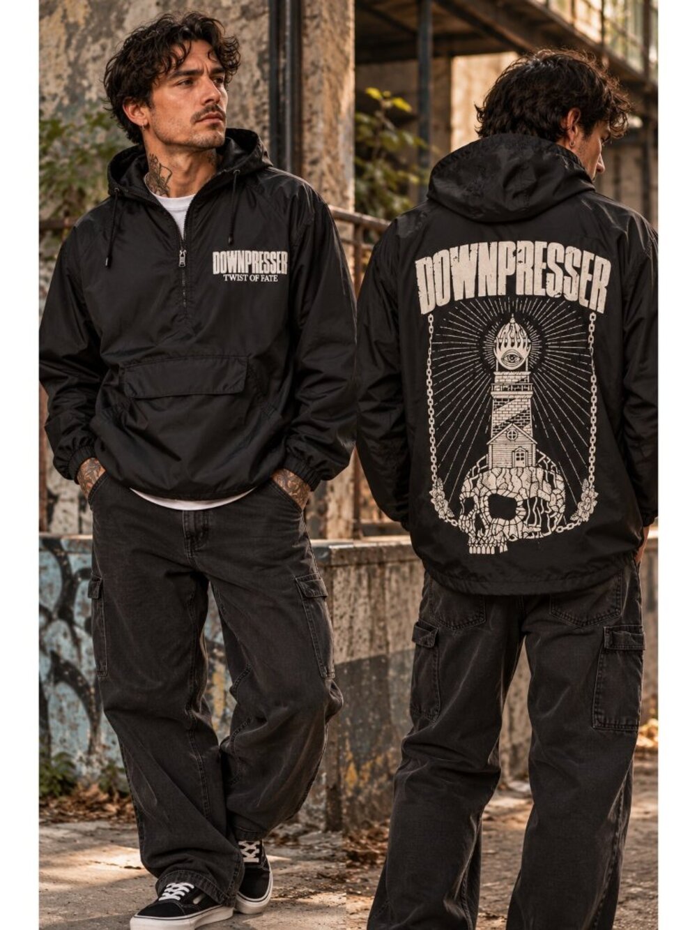 Downpresser Twist of Fate Black Hardcore Band Windbreaker Jacket Medium